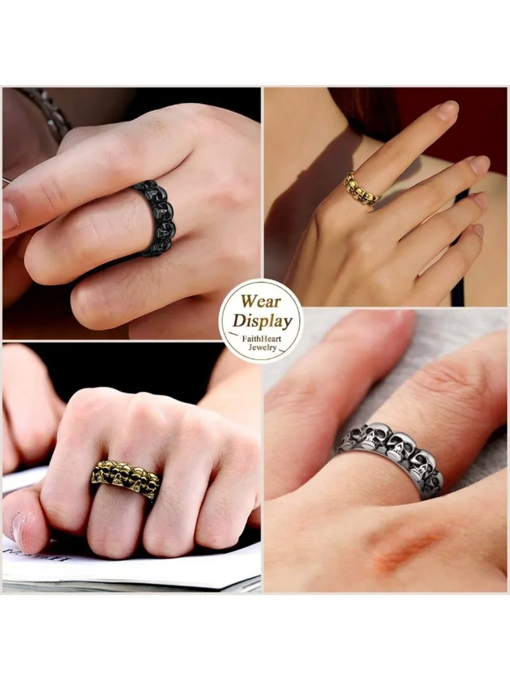 Gothic Skull Ring for Men - Stainless Steel Biker Band, Punk Jewelry, Gift Boxed